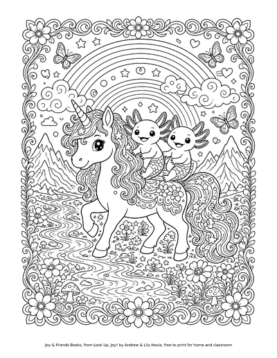 Coloring page: Unicorn Rainbow Meadow