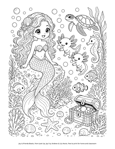 Coloring page: Mermaid Coral Reef