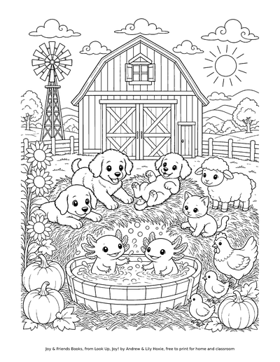 Coloring page: Farm Puppies and Kittens