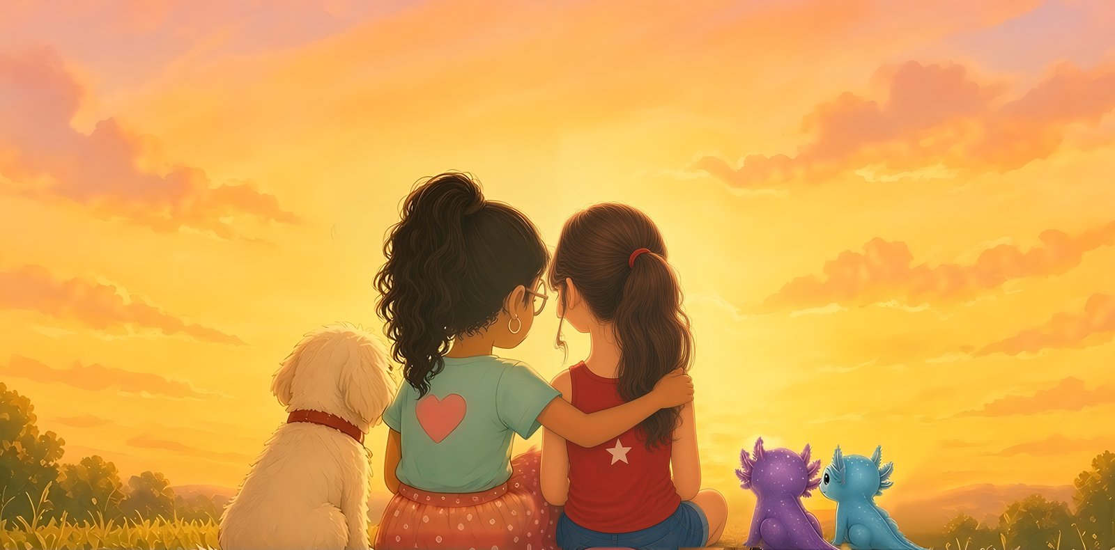 Joy and Lily watch the sunset with Cosmo and Nova